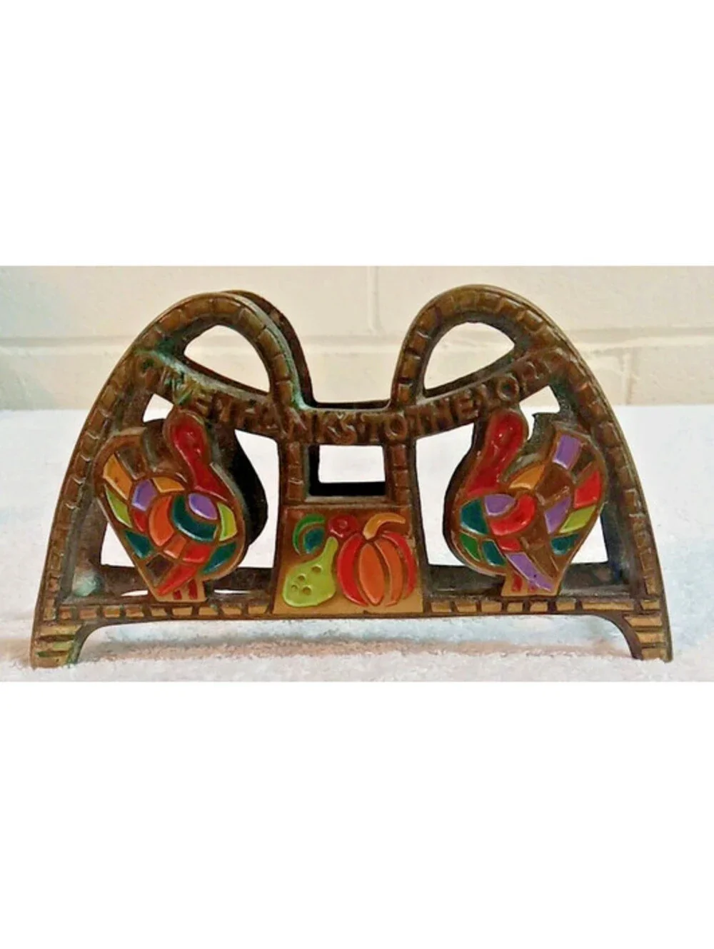 Vintage 1969 Brass Napkin Holder Terra Sancta Guild -Give Thanks To The Lord-
